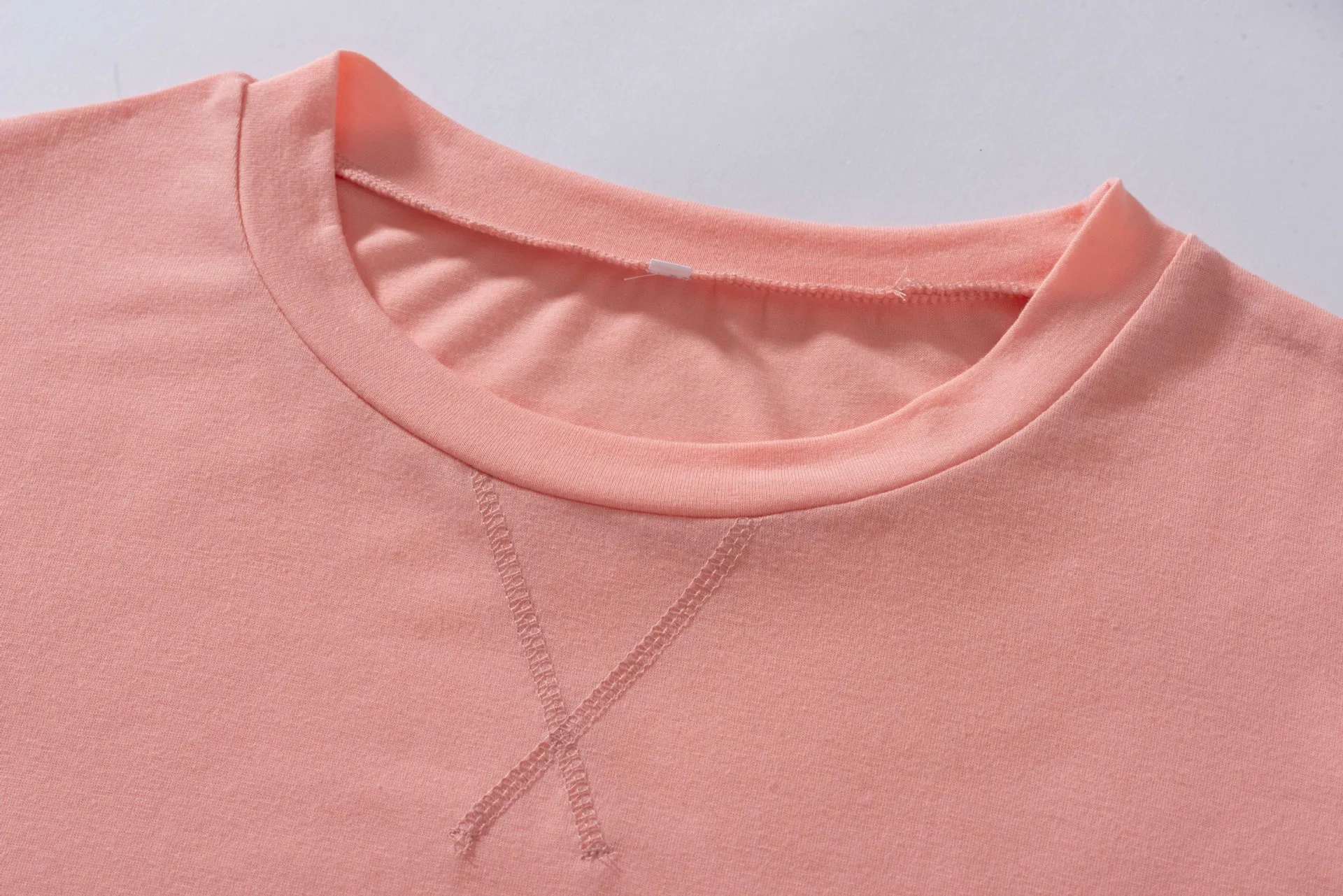 

2021 Crisscross Neckline Color-Block Crew Neck Contrast Color Short-Sleeved T-Shirt FemaleRopa Plus Size Mujer Woman Tshirts