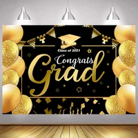 black gold class of 2021 graduation backdrop balloon happy party decoration photography backgrounds banner