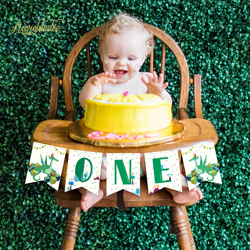 NICROLANDEE динозавр один баннер высокий стул на 1-й День Рождения Вечеринка Baby Shower