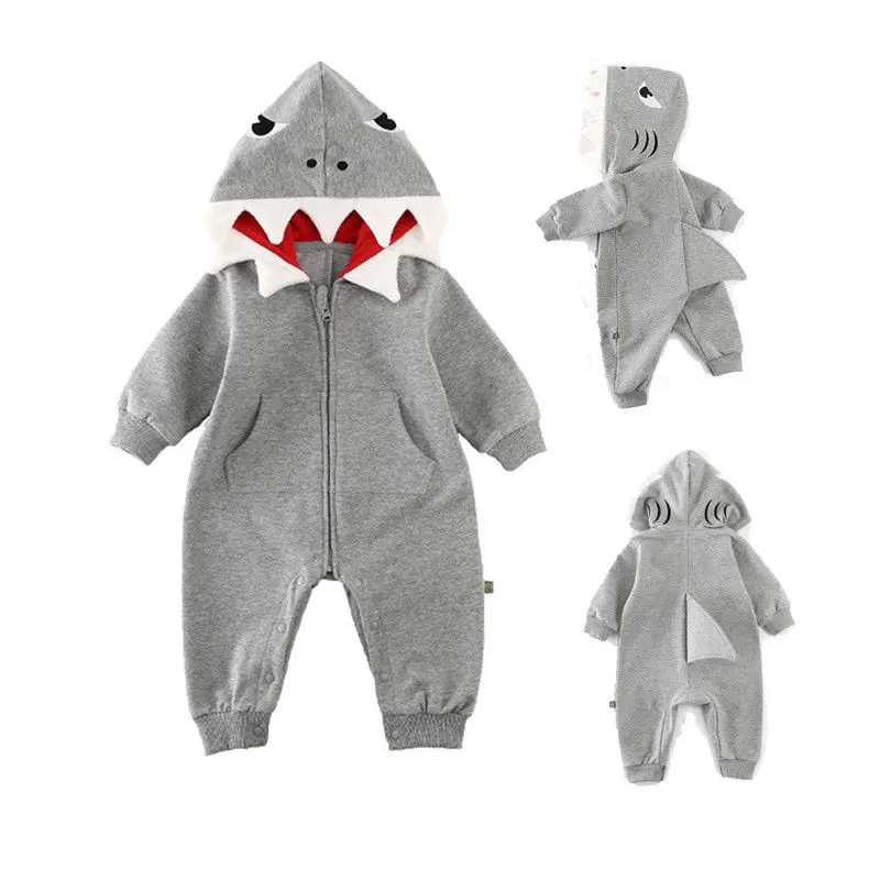 

Baby Boys Girls Shark Long Sleeve Romper Hooded Playsuit Spring Autumn Baby Kids Outfits 0-24M Newborn Costume