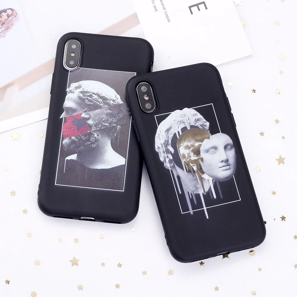 

For 11 Pro 8 8Plus X XR 7 7Plus XS Max 6 6S 12 Fashion Abstract Art Statue Candy Silicone Phone Case Coque Funda