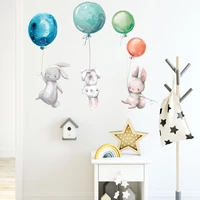 colorful balloon wall stickers for kids room decoration grey rabbits bedroom kids room nursery decorative wall decal home decor