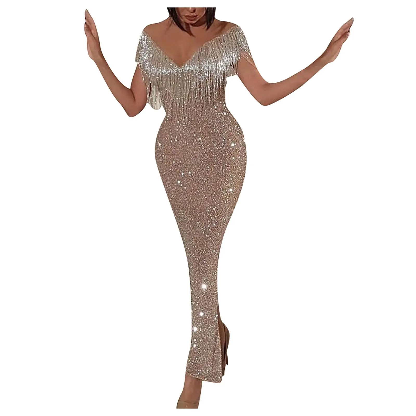 Женское модное сексуальное платье с коротким рукавом и бахромой элегантное