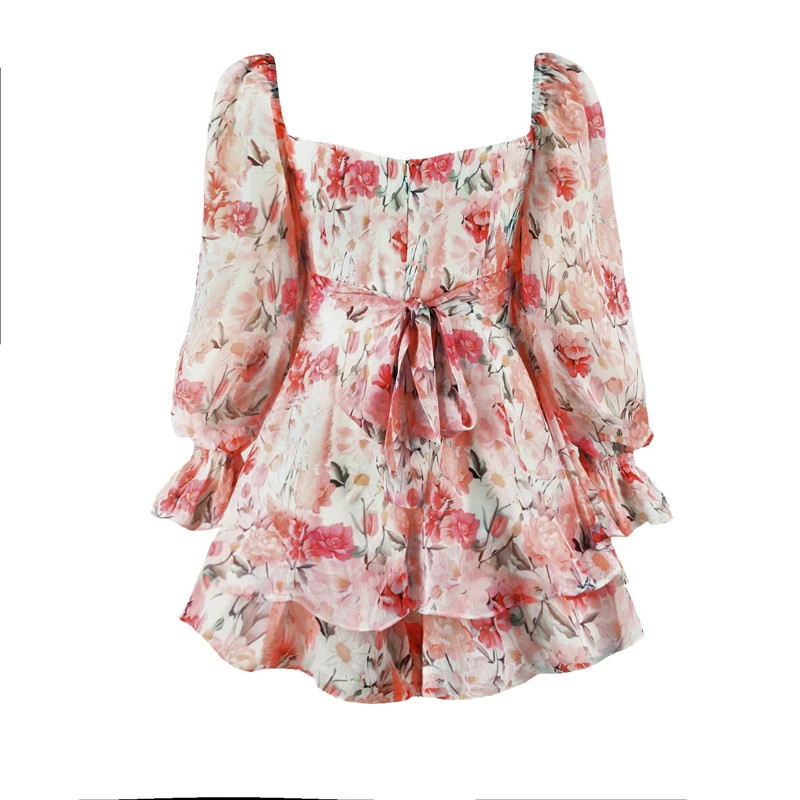 

Autumn Floral Print Rompers Women Long Sleeve Square Collar Playsuit Sexy Backless Playsuit Boho Holiday Short Overalls 2021