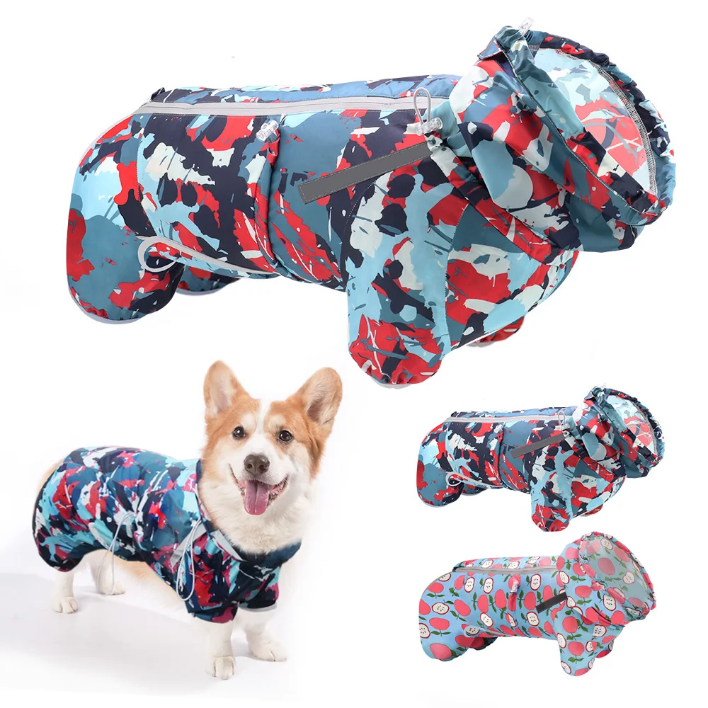 

Reflective Dog Raincoat Waterproof Pet Clothes Rain Jacket Coat For Medium Large Dogs French Bulldog Hoodies Jumpsuit Raincoats