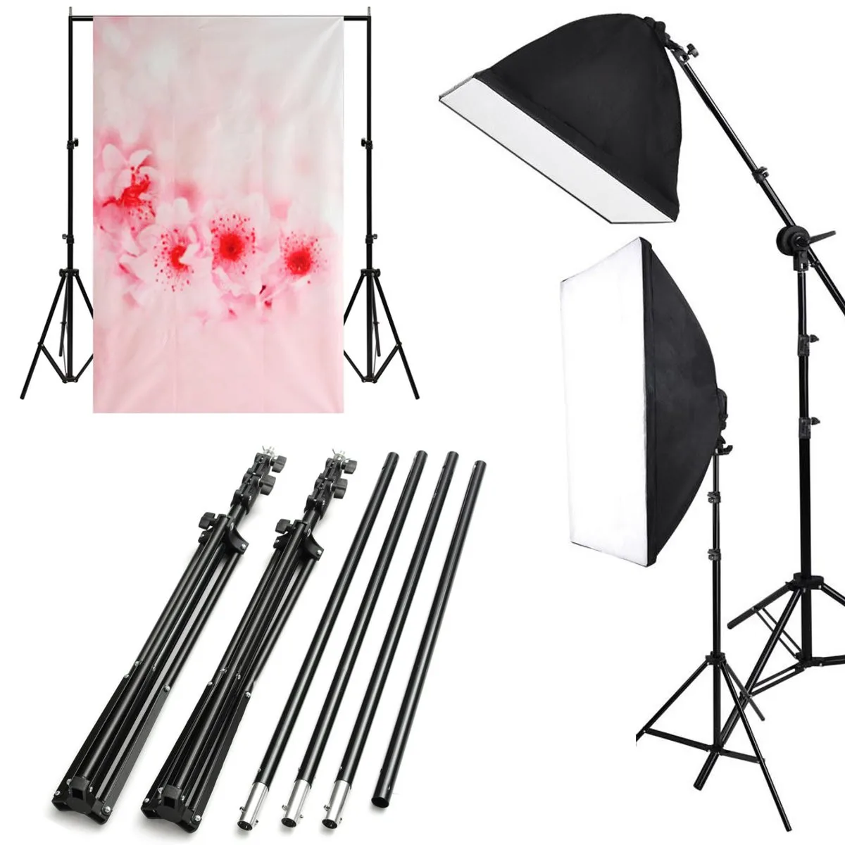 

2 Pcs Metal Photography Tripod Stand Ring Light Stand Softbox Light Background Lighting Collapsible Studio Live Phone Holder