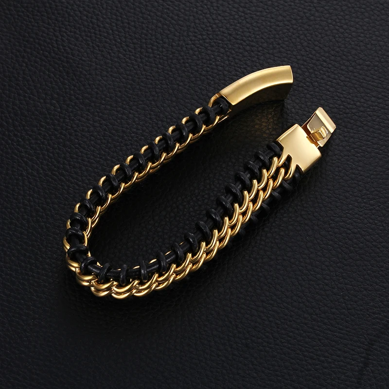 Новинка кожаный браслет в стиле ретро 22 см из нержавеющей стали Дубай золотой
