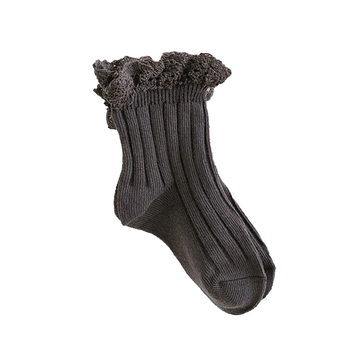 

2021 Spring Autumn Trendy Children's Baby Girl Solid Ribbed Socks Thin Cotton Princess Socks Cute Lace Fungus Edge Socks