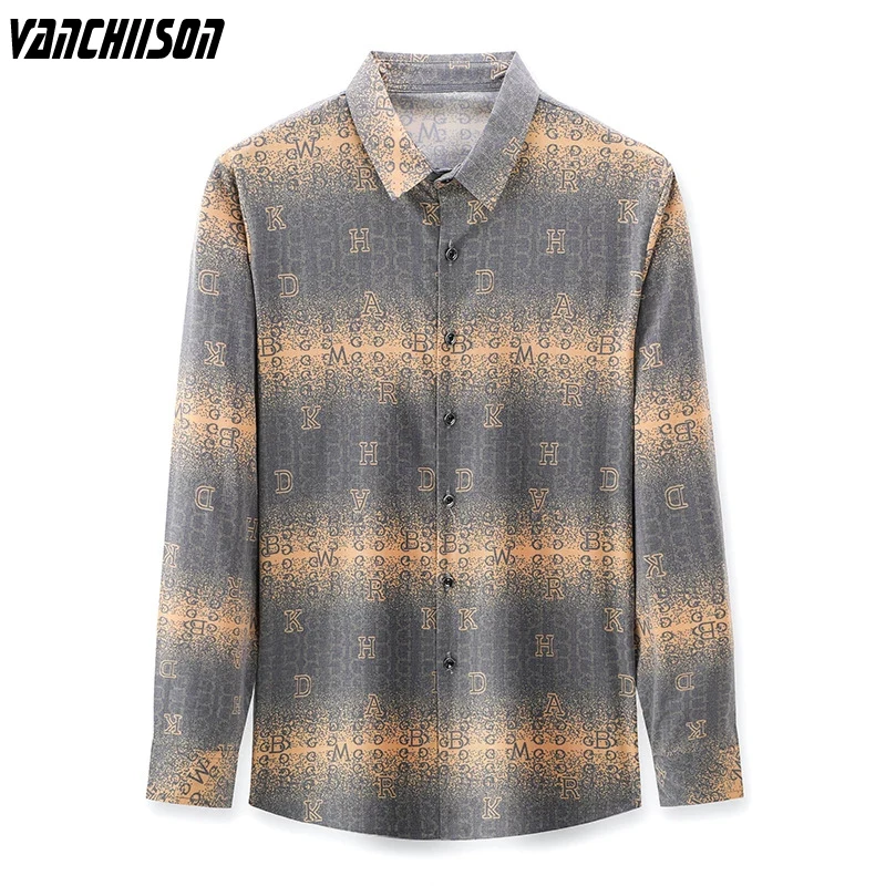 

Mens Brand Shirt Smart Casual Business Print 40% Cotton 60% Polyester for Spring Summer Long Sleeve Turndown Collar A08231453