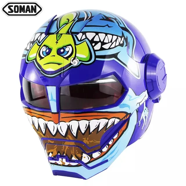 Blue shark Armet moto bike Полный лицевой Ironman moto Capacete Casco Мужские шлемы moto rcycle шлем ABS шлем moto cross - Цвет: Blue shark
