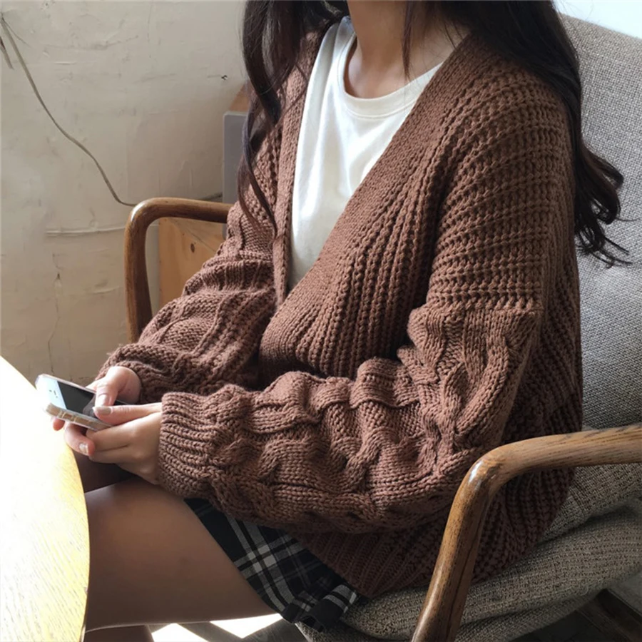 DICLOUD New Autumn Knit Sweater Women Fashion Harajuku Loose Warm Cardigan College Casual Long Sleeve Winter Coat |