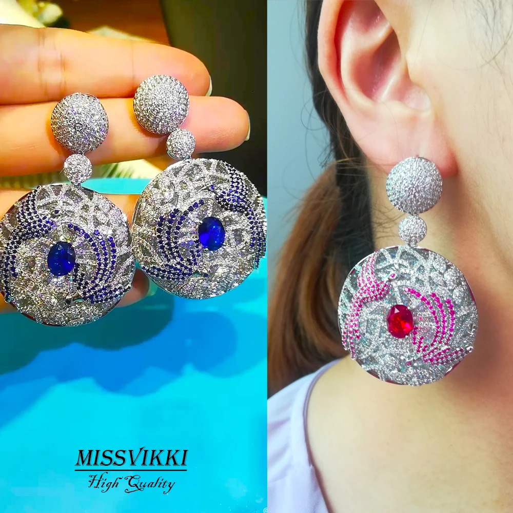 

missvikki European American fashion style Luxury Temperament Round Pendant Earrings for Women Bridal Wedding Engagement Jewelry