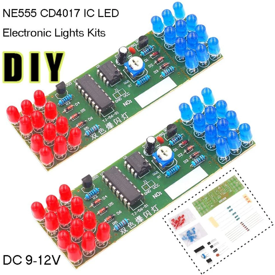 NE555 CD4017 IC светодиодный электронный свет Наборы красные синие Dual Цвет DIY Kit Строб