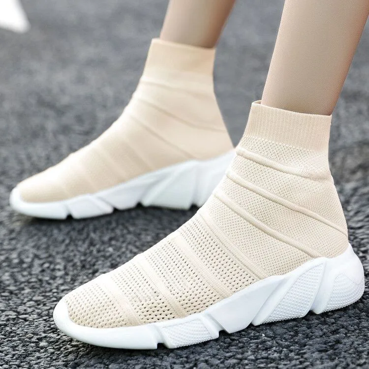

2021 Chunky Sneakers Vulcanized Women Flat Stretch Knittin Fur Sock Boots Plus Size Men Ladies Short Boots Platform Female Shoes