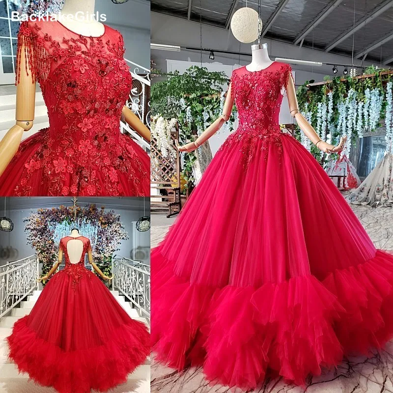 2020 Mariage Красные Свадебные платья с круглым вырезом и рукавами крылышками платье