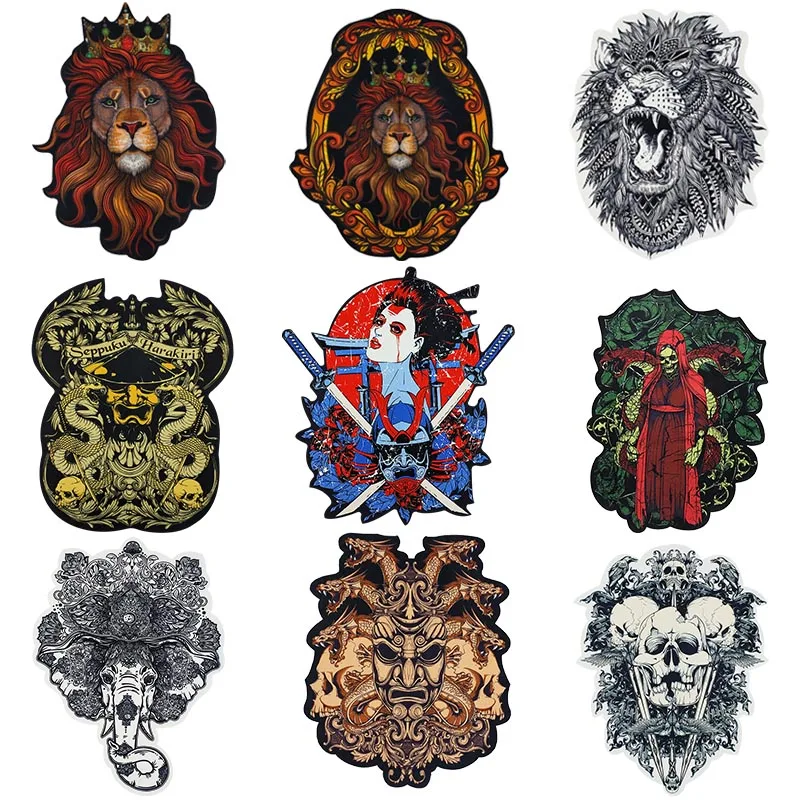 

DIY printing sequin large embroidery big lion elephant skull warrior animal cartoon patches for clothing QR-9