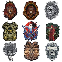 diy printing sequin large embroidery big lion elephant skull warrior animal cartoon patches for clothing qr 9