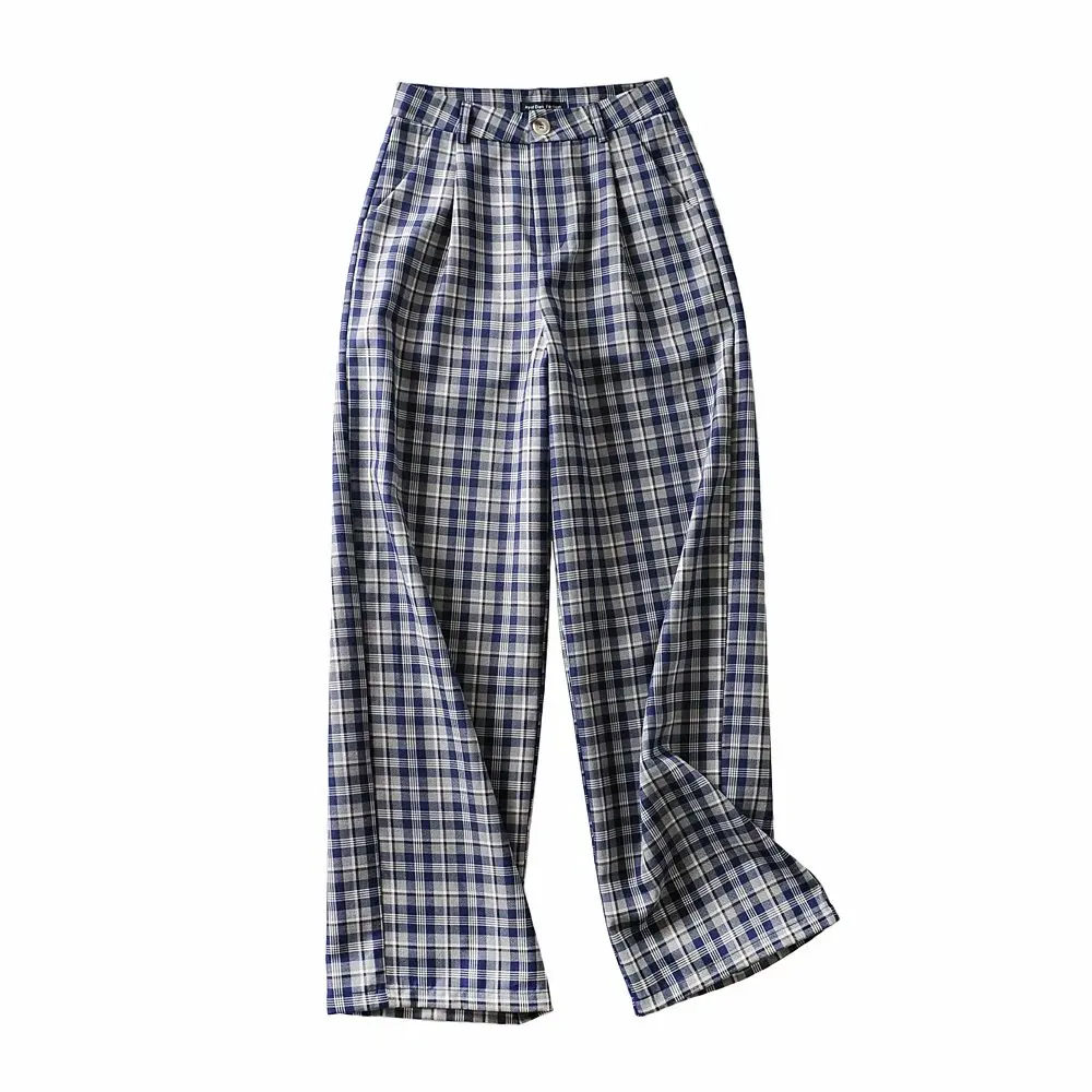 

TVVOVVIN 2020 Autumn High Waist Straight Loose Casual All-match Chic Plaid Pants Women's Mop Trousers Womens 39JA