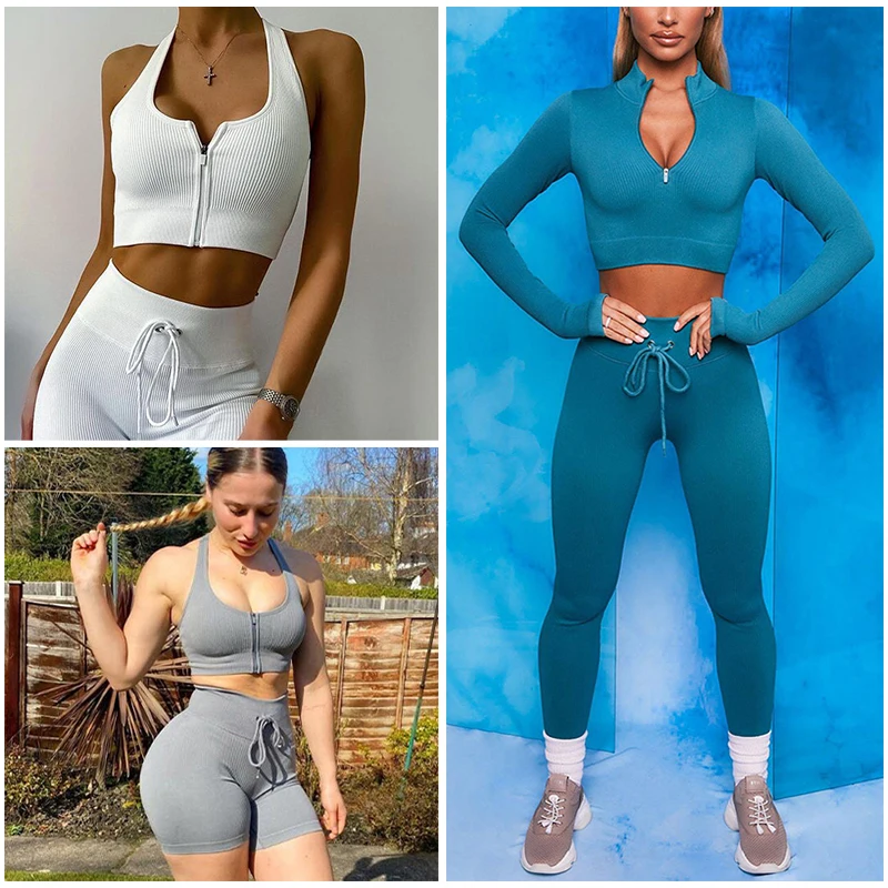 

5Piece Fitness Clothing Yoga Set Sportswear for Women Sports Bra Crop TopT-Shirt High Waist Shorts Workout Outfit Athletic Wear