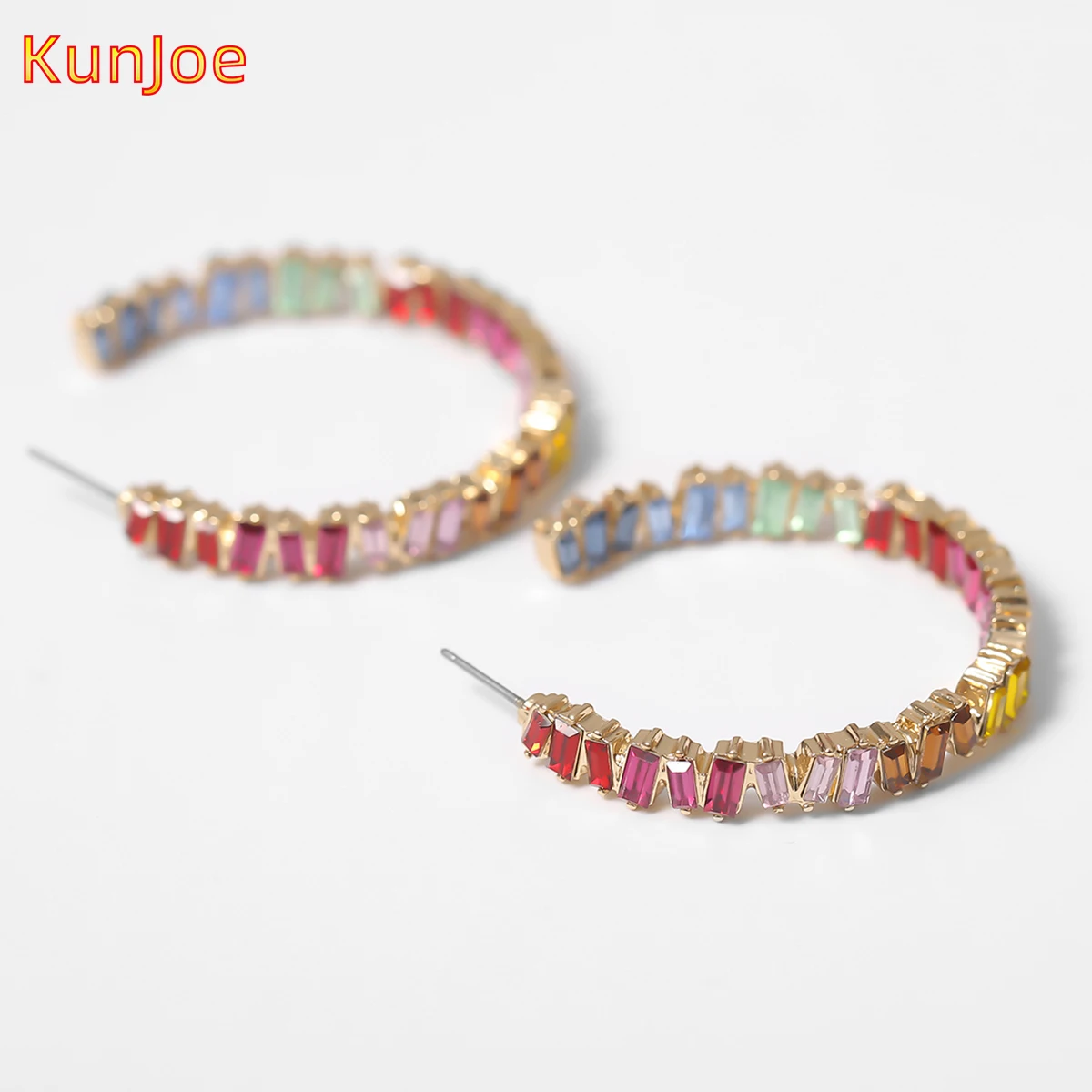 

KunJoe Gold Color Big Hoop Earrings for Women Korean Vintage Full Rhinestone Large Clip on Earring Jewelry Gift Wedding Earrings