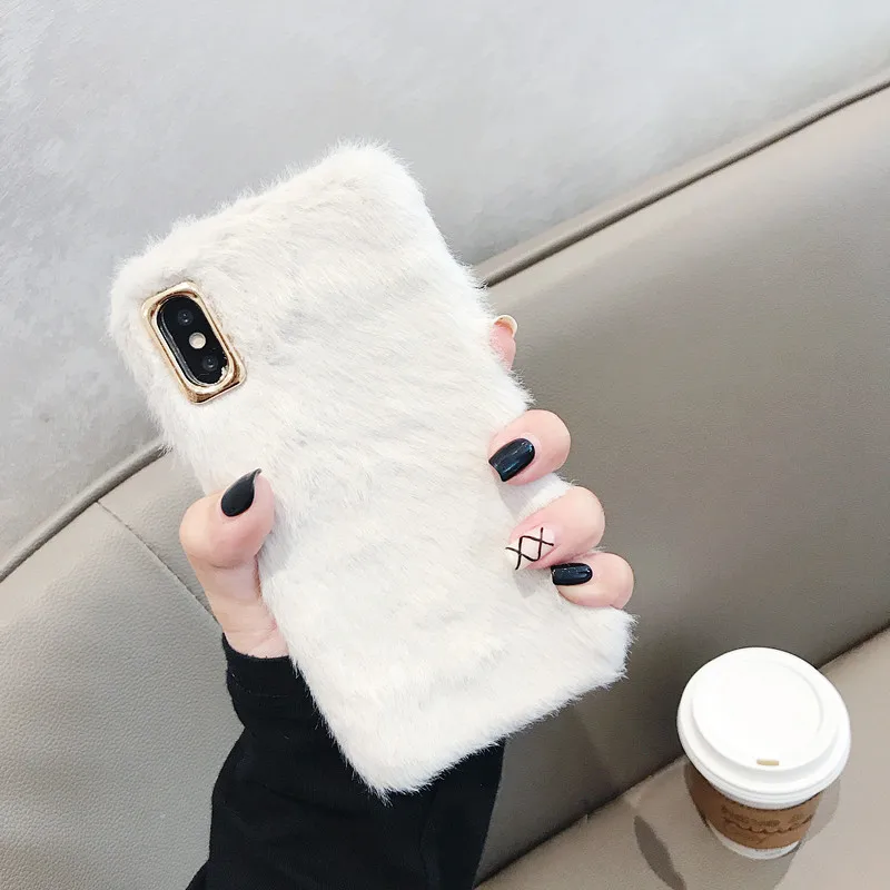 Suntaiho плюшевый теплый пушистый чехол для iPhone XS Max X XR XS 7 8 6 6s Plus, однотонный чехол для телефона из мягкой искусственной кожи - Цвет: C