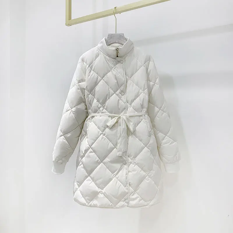 

2021 Women Winter Duck Down Jacket Female Loose Casual Light Ultra Thin Warm Down Outerwear Lady Slim Mid-Long Puffer Parka B186