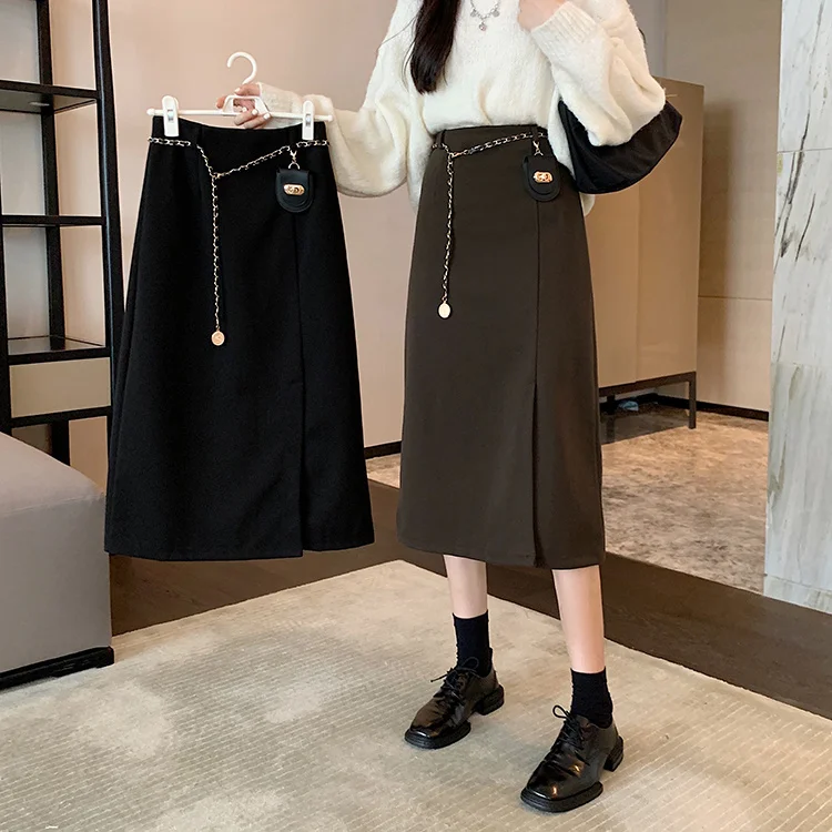 Женская шерстяная юбка средней длины приталенная трапециевидная с высокой