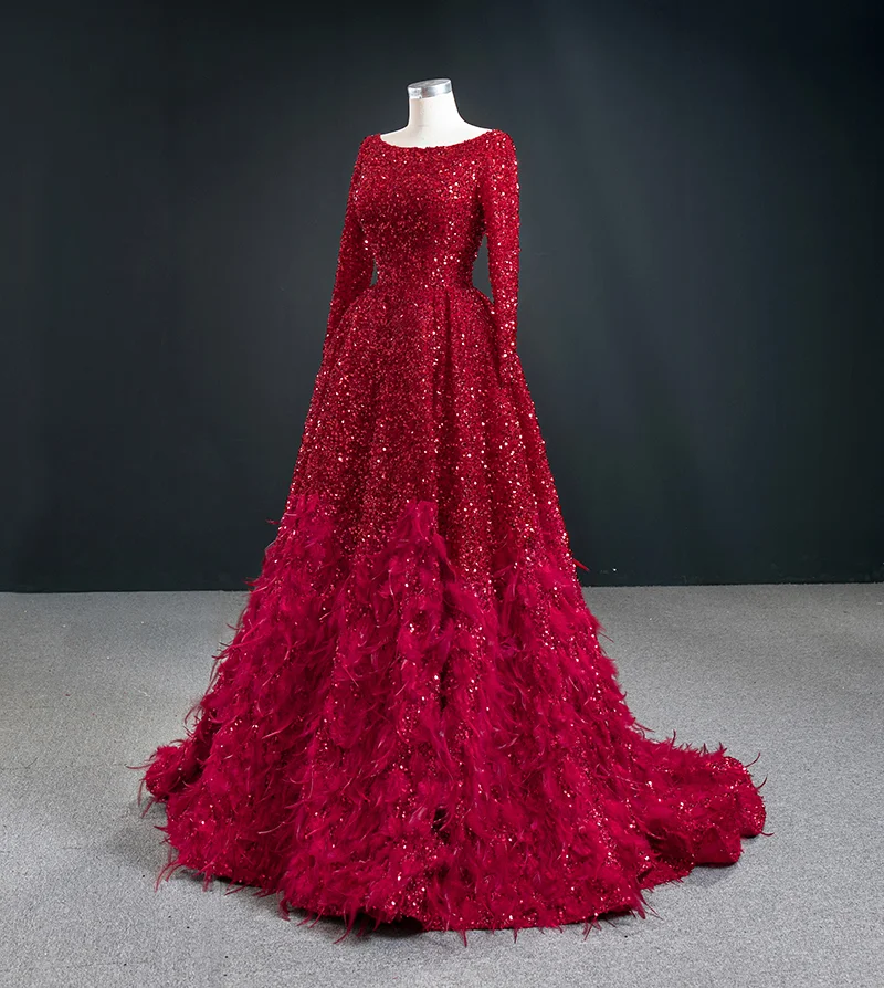 J67124 Вечерние Платья бордового цвета с пайетками под юбку перьями женские В Пол| |