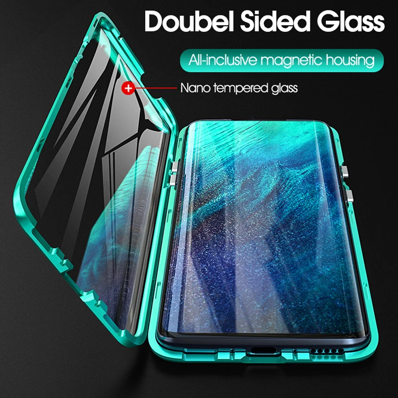 Металлический Чехол книжка realme 5 pro q Магнитный чехол с двойным стеклом для oppo reno ace