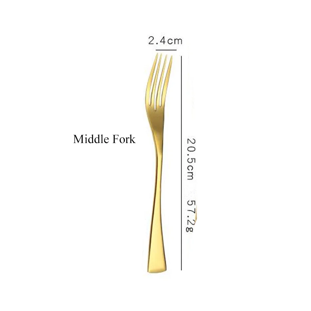Middle Fork Набор столовых приборов Золотой столовый сервиз классический Ресторан из нержавеющей стали кухонная Свадьба Посуда Торта средняя вилка - Цвет: Middle Fork