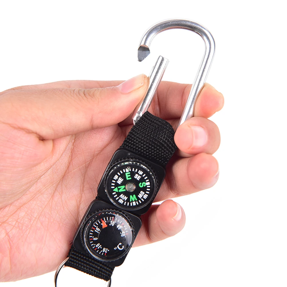 Multifunction 3 In 1 Compass for Camping Climbing Hiking Mini Carabiner Keychain Thermometer Hanger Key Ring Lanyard | Спорт и