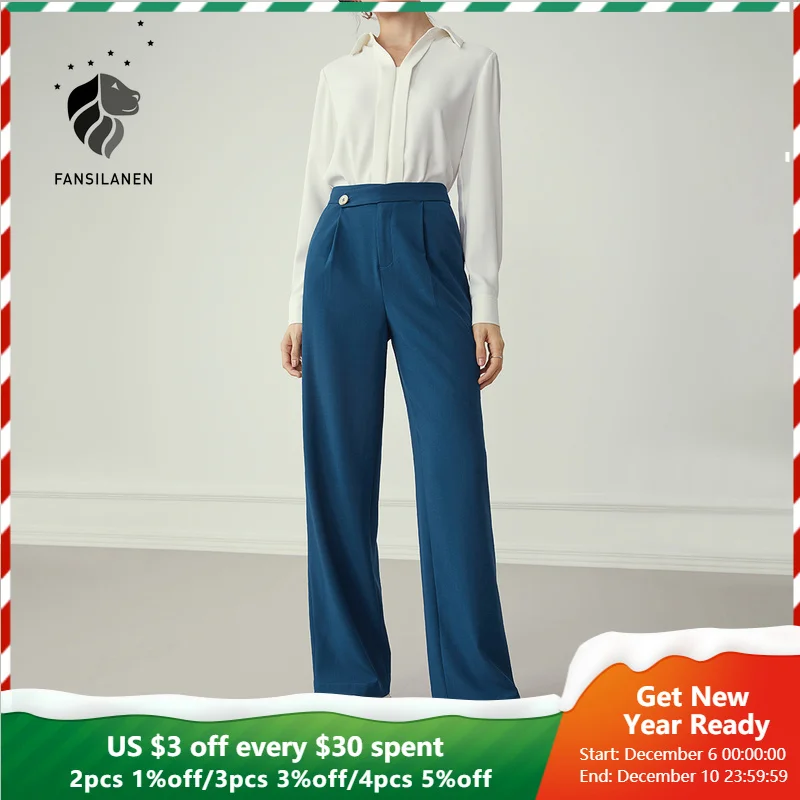 

Женские брюки с высокой талией fansilеним, черные повседневные плиссированные брюки, для офиса, для осени и зимы, элегантные