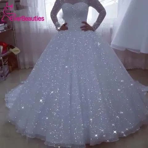 Свадебные платья с блестками Vestido De Noiva 2020 бальное платье с длинными рукавами женское свадебное платье принцессы платье невесты Robe De Mariee