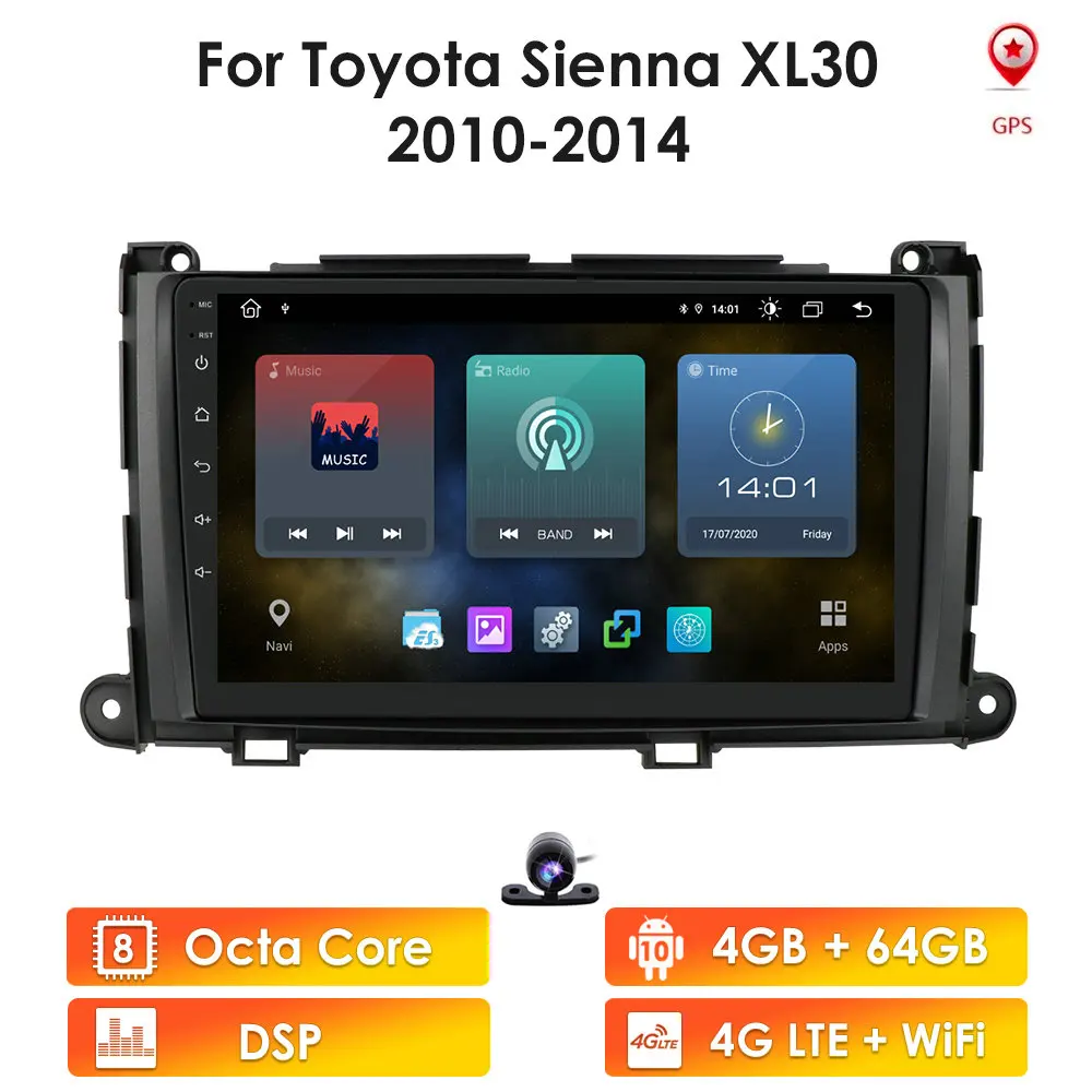 

Автомобильный gps-плеер 9 ", android, 2 Din, для Toyota Sienna 2010-2014, автомобильное радио, мультимедийная навигация, стерео, головное устройство, видео, стер...