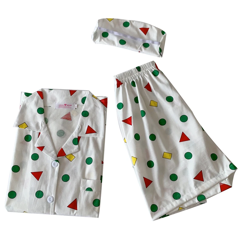 Summer Shorts Pajamas for Women Japan Anime Sleepwear Crayon Cartoon Print Pijama Grils Nightwear Homesuit Casual Eyemask Ins