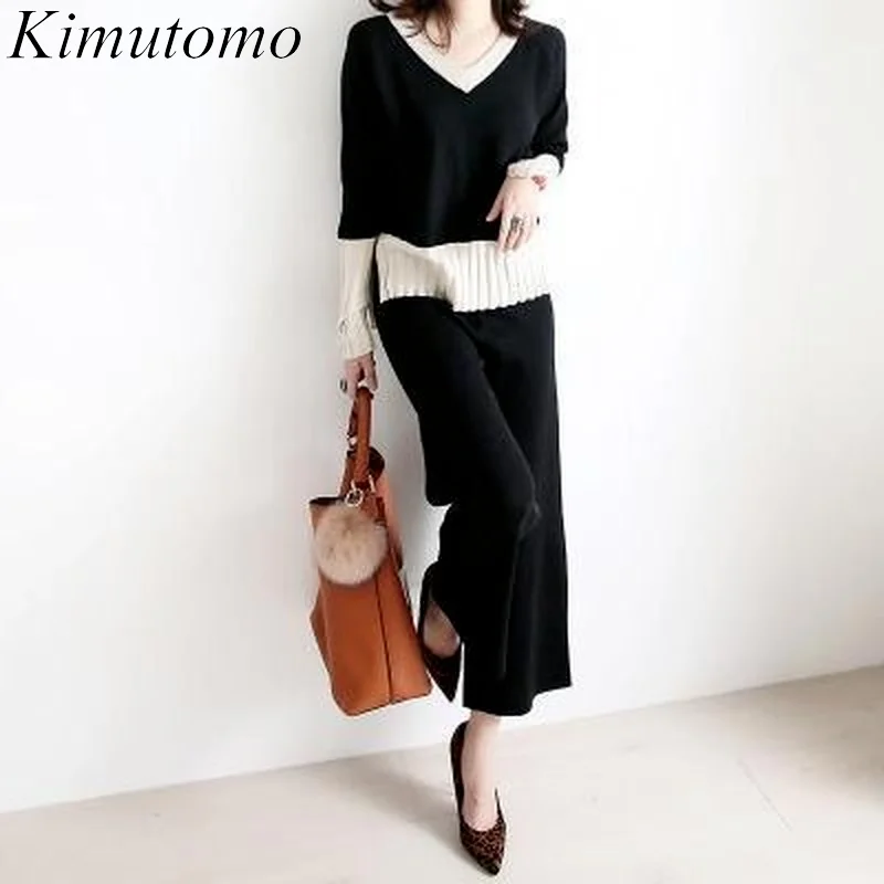 

Модный светильник Kimutomo в Корейском стиле из 2 предметов 2021, легкая вязаная Осенняя Повседневная Свободная кофта для зрелых женщин, широкие б...