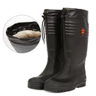 2021 Черные Высокие рыболовные ботинки, Мужская водонепроницаемая обувь, дождевые ботинки с мехом, зимние высокие ботинки с хлопковой подкладкой, водонепроницаемые ботинки