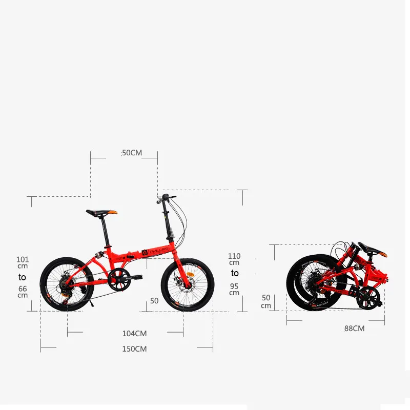 Bike Folding Bicycle 20 Inch Speed Double Disc Brake Shock Absorption Aluminum Alloy Rim Student Adult Men and Women