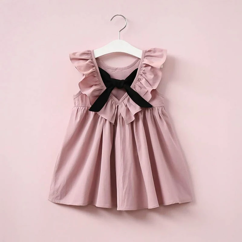 

Children's Summer Children's Wear Girls Sleeveless Pleated Backless Bow Dress Cotton Baby Korean Dress Baby Girls Backless Dress