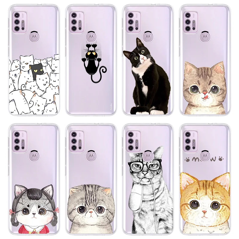 

Cute Cartoon Cat Phone Case for Motorola Moto G9 E7 G8 Plus Power Play Lite G30 G50 G60 Cover for Motorola E6s 2020 E40 Fundas