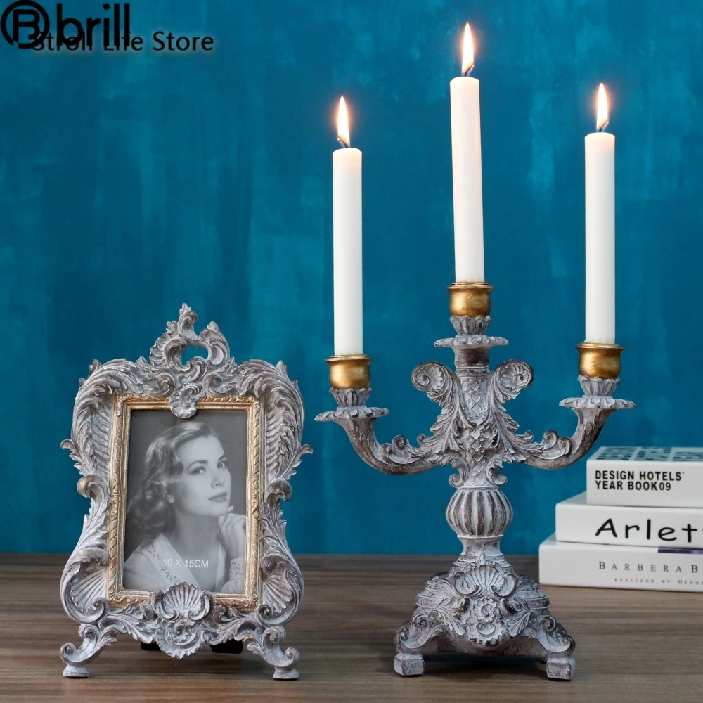 Carved Picture Frame Three Arm Candlestick Gift Candelabros Decorativos De Velas Home Decor