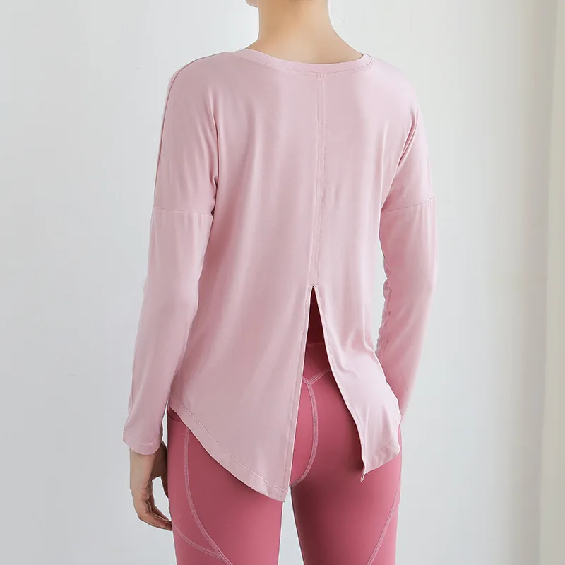 Женский хлопковый спортивный топ Oyoo с открытой спиной удобная футболка длинными