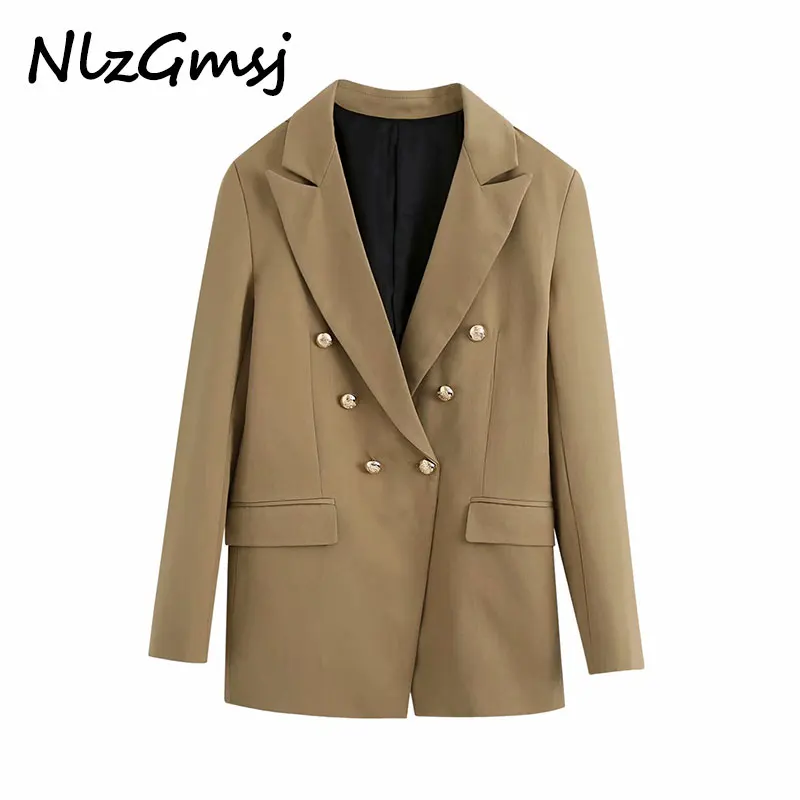 

Женский двубортный пиджак Nlzgmsj Za, модная офисная одежда, винтажный пиджак с длинным рукавом и разрезом сзади, женская верхняя одежда, шикарн...