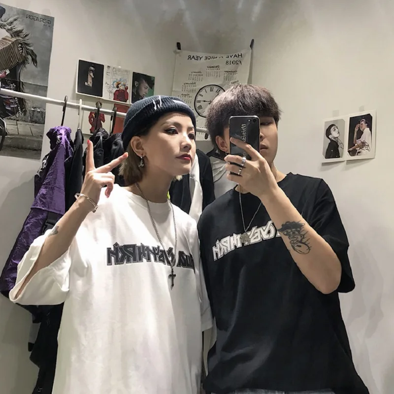 

GOOHOJIO 2020 New Fashion Letter Print T-Shirt Women Summer Tops Ladies Short Sleeve Casual Loose Simple T-Shirts For Women