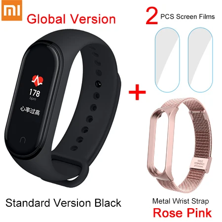 GB Add Metal Strap Xiaomi mi Band 4 Global language mi Band 3 фитнес-браслет AMOLED цветной экран 50 м Swi mi ng водонепроницаемый пульсометр - Цвет: GB Add Metal Strap