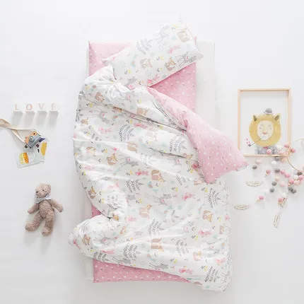 

3Pcs Cartoon Baby Bedding Set For Newborns Kid Bed Linen For Boy Pure Cotton Woven Crib Bedding Duvet Cover Pillocase Sheet