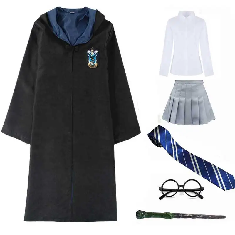 Robe Skirt 2 Gryffindor Hufflepuff Slytherin Ravenclaw костюм Гермионы Грейнджер Косплей халат юбка очки Униформа костюм для Хэллоуина - Цвет: Robe Skirt 2