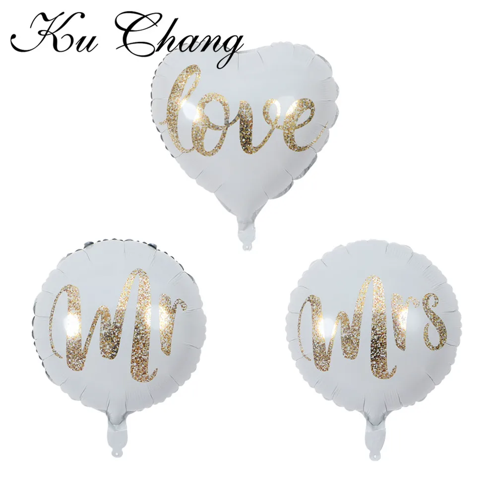 

18inch Round White Gold Glitter Print Mr&Mrs LOVE foil Balloons bride to be marriage Wedding Valentine's Day Air Globos Supplies