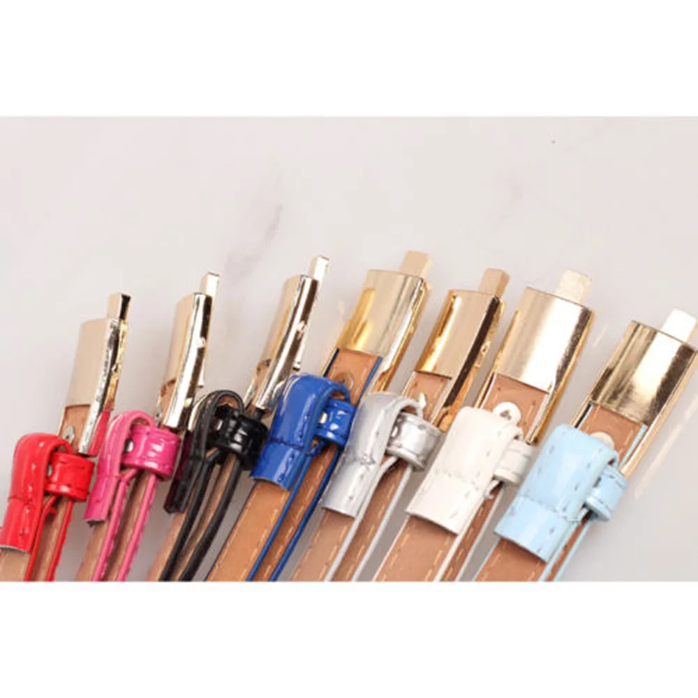 Для женщин леди тонкие узкие Золотой фиксатор Пряжка Регулируемый кожаный пояс