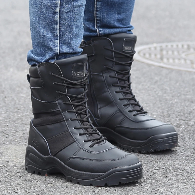 Ботинки мужские кожаные военные тактические водонепроницаемые черные | Спорт и